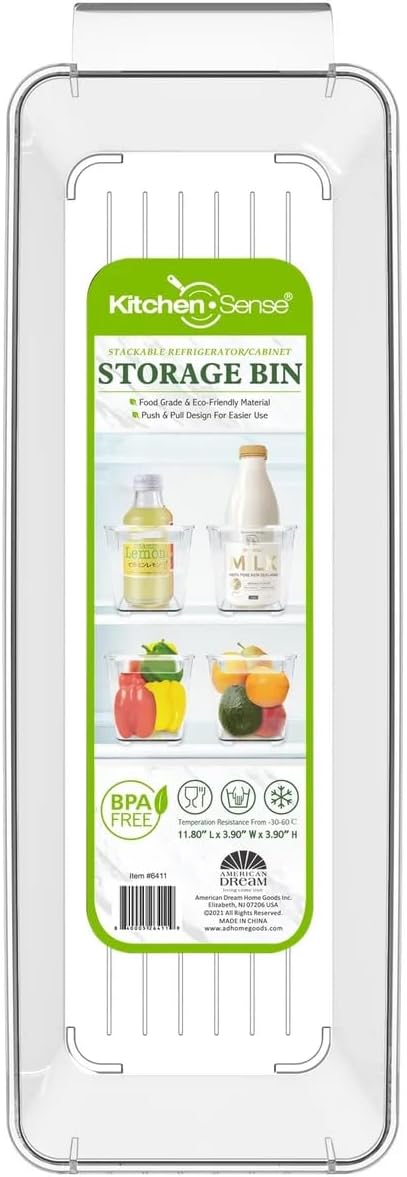 Fridge Fruit Storage Containers Stackable Fruit And Vegetable Storage For Refrigerator - Pantry Bins With Handle - Clear Plastic, BBA-free, 11.8" W x 3.9" D x 3.9" H