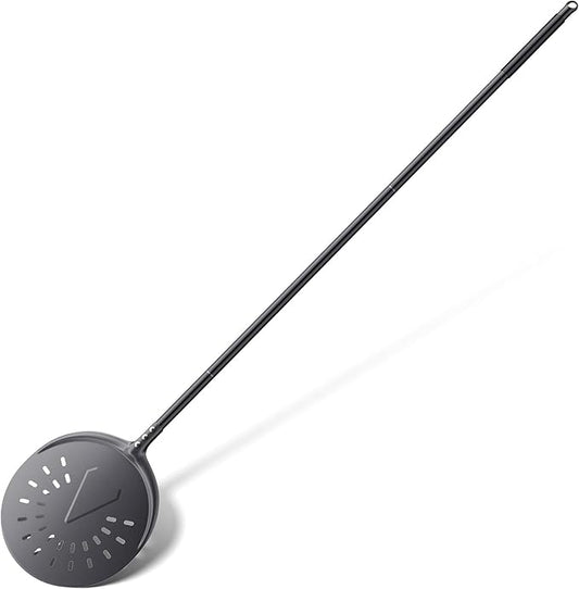 Turning Pizza Peel, 9 Inch Aluminum Perforated Peel with Detachable 33 or 48 Inch Long handle, Lightweight Pizza Paddle for Baking Homemade Pizza Bread