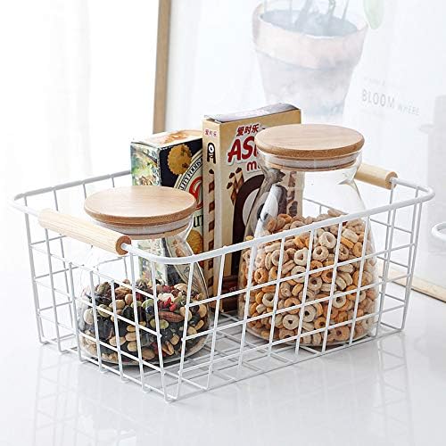 LeleCAT White Wire Baskets for Organizing with Handles，Pantry Organizers and Storage For Kitchen, Household Snack Basket for Cabinets, Closets, Bedrooms,food - Set of 4(White)