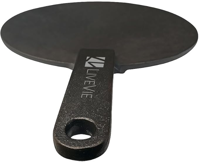 Concave Cast Iron Skillet Tawa – 10-Inch Pre-Seasoned Griddle Pan with 5.5-Inch Handle for Pancakes, Quesadillas, Grilled Sandwiches & More