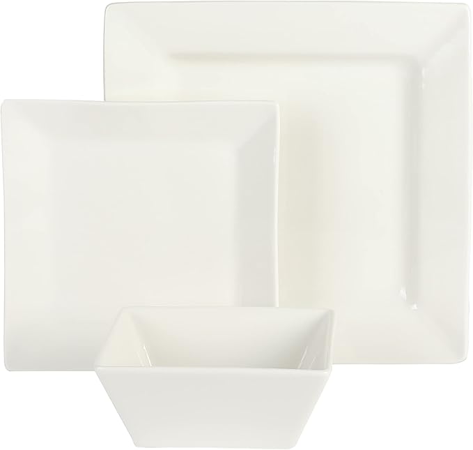 Gibson Home Zen Buffet Hard Square Porcelain Chip and Scratch Resistant Dinnerware Set, White, Service for 8 (24pcs)