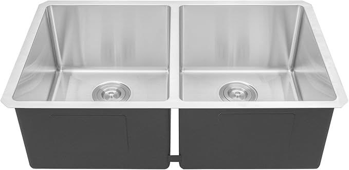 32 in. x 19 in. x 10 in. 16-Gauge Stainless Steel Undermount 50/50 Double Bowl Kitchen Sink with Strainers