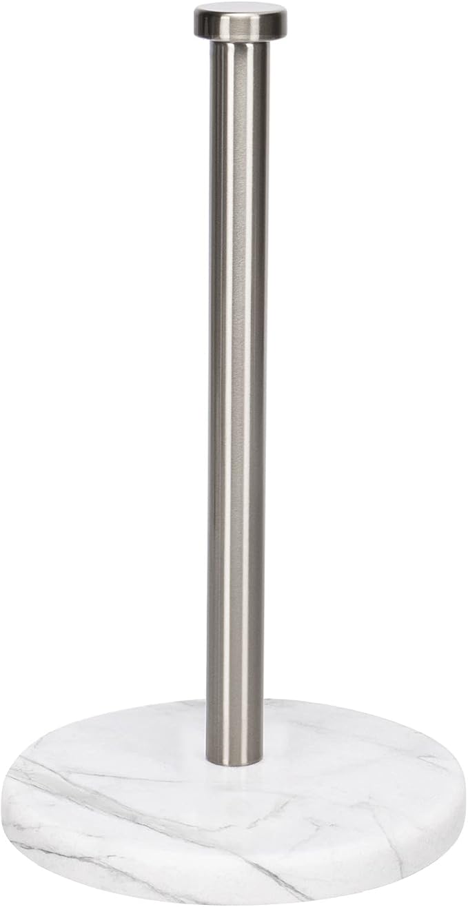 NearMoon Standing Paper Towel Holder, Kitchen Paper Towel Tissue Holder- for Bathroom Kitchen Countertop, Standard or Jumbo-Sized Roll Paper (with Marble Base, Brushed Nickel)