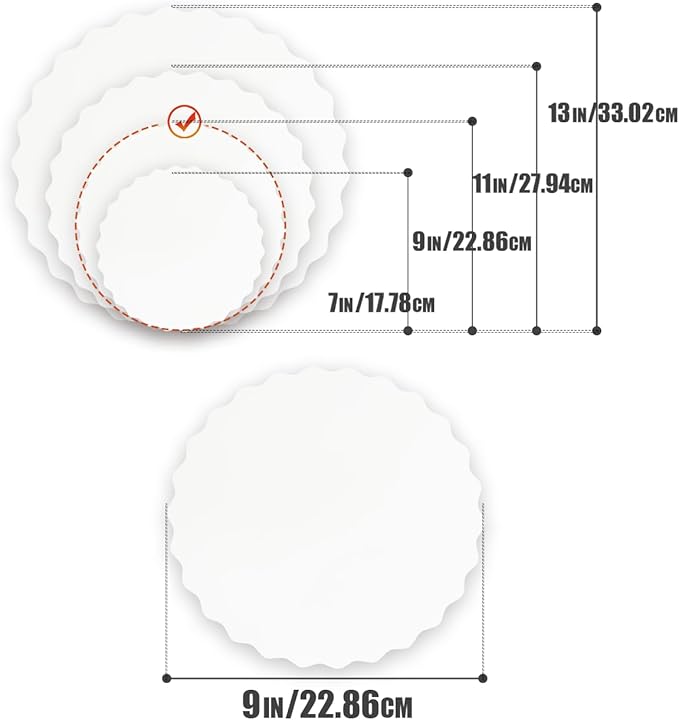 qiqee 9 Inch White Wave Cake Boards Round 15-Packs Circles Rounds Base Food-Grade Cardboard Wave Cake Plate（Thinner But Stronger）