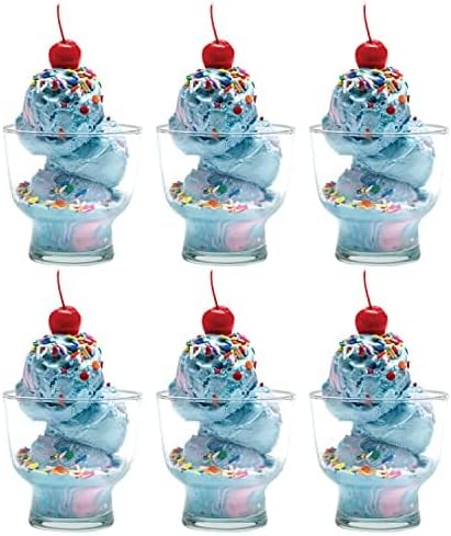 Vikko Dessert Bowls, Set of 6 Decorative Glass Ice Cream Cups, 5.5 Ounce Glass Dish for Dessert, Candy, Fruit Cup, Dishwasher Safe