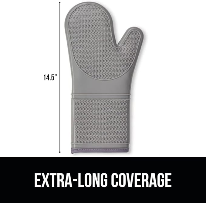 GORILLA GRIP BPA-Free Soft Silicone Oven Mitts, 14.5x8.3, Heat Resistant and Waterproof Cooking Gloves, Thick Cotton Lining, Flexible Gripping for Baking Grilling, Kitchen Potholders Set of 2, Gray