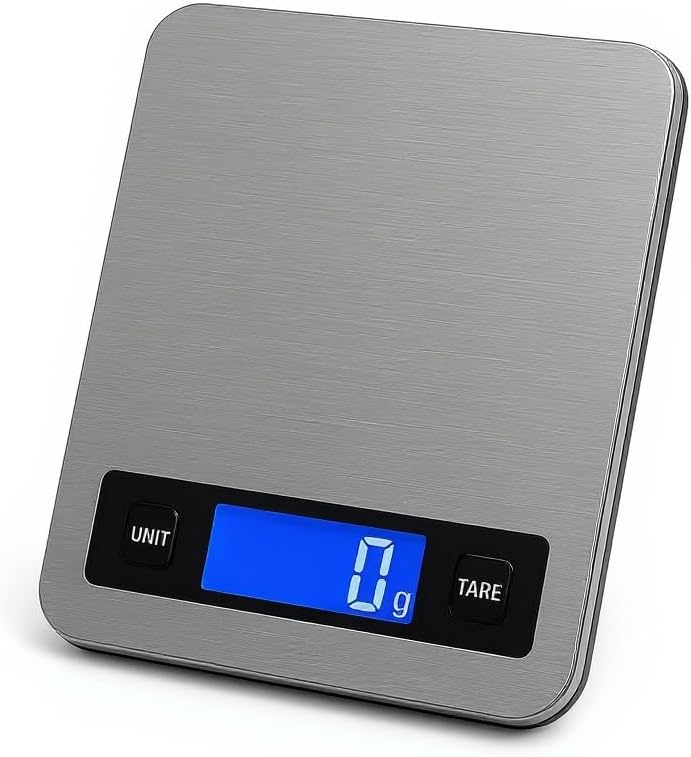 Digital Kitchen Scale – 1g Precision, 10kg Capacity, Stainless Steel Food Scale with LCD Display, Tare Function, Battery Powered for Cooking & Baking