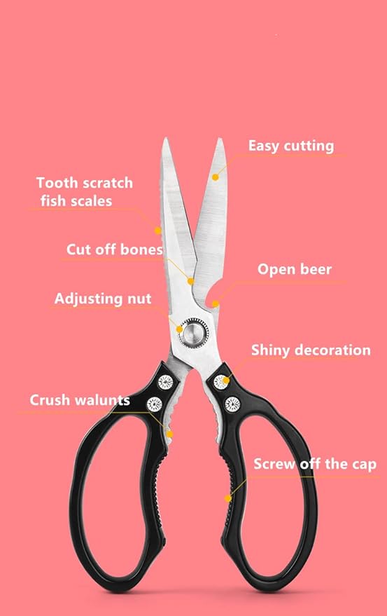 Heavy Duty Sharp Kitchen Scissors, Dishwasher Safe, Cooking Shears for Meat, Chicken, Fish, Poultry, Herb, Bread (Black)