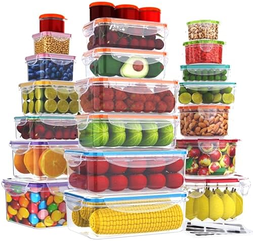 RockBerry 46 PCS Food Storage Containers with Lids Airtight- Plastic Container for Pantry Kitchen Organization-Microwave Dishwasher,Freezer Safe 100% Leak Proof (23 Stackable Boxes-23 Lids)