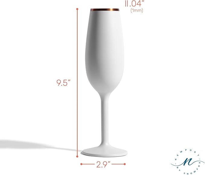 NEWPORT Stemware Collection, Premium Vacuum Insulated Stainless Steel Sparkling Wine & Champagne Flute, Crystal Thin Champagne Glass, Unbreakable & Drinks Stay Cold, Non-Slip Silicon Base, 6oz, White