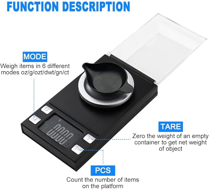 Milligram Scale 50g/0.001g,Precision Mini Carat Gram Scale for Powder Medicine,Jewelry,Gem,Reloading,Lab,Pocket Scale with Cal Weight,Professional Mg Scale with Tare,LCD Display,Powder Scoop