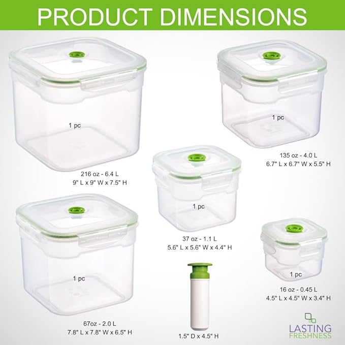 11 piece Vacuum Seal Food Storage Containers with Vacuum Pump, Airtight and Leak Proof, Vacuum Sealed Food Storage Containers, Meal Prep Containers, Keep Food Fresh up to 5 X Longer