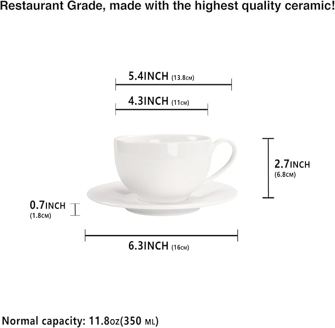 Coffee Mugs Set,Ceramic Tea Cup with saucer, Espresso Cups 8-piece, Stackable Cups, for Latte,Hot Tea,Cappuccino, Mocha, Cocoa, dishwasher, oven, microwave safe, Best gift, 12 Oz(350ML)