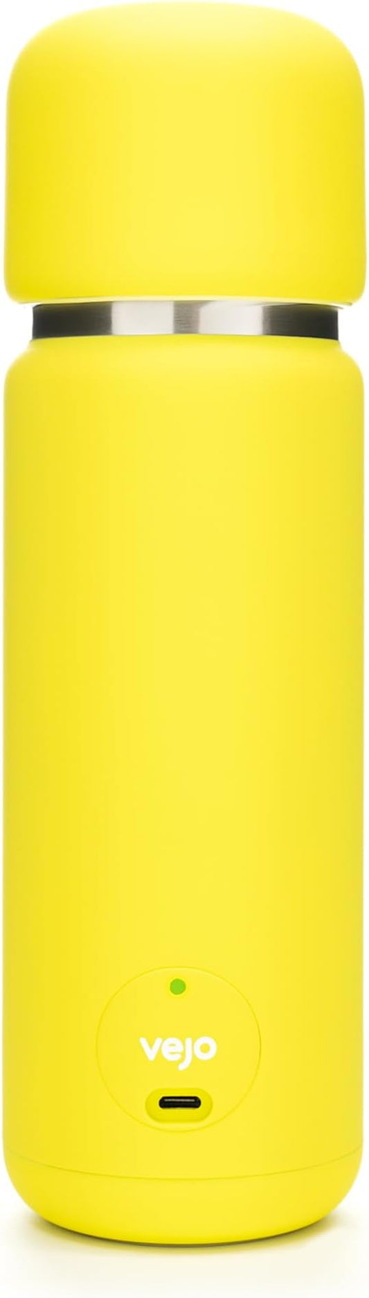 Vejo Portable Travel Blender for Protein Shakes & Powders | 12oz Rechargeable Personal Mixer Bottle | Stainless Steel Interior | Fits Car Cup Holders | Dishwasher Safe | Gym, School, Outdoors | Yellow