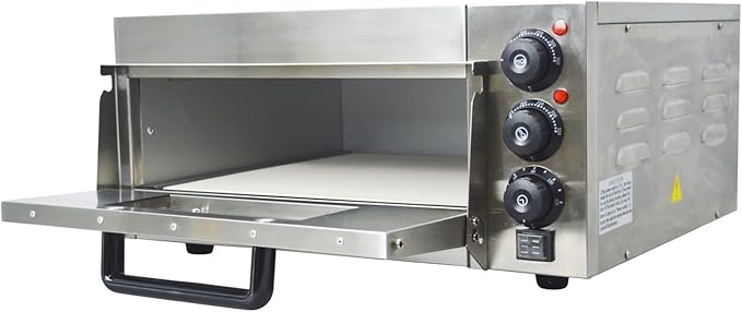 110V Commercial Pizza Oven Single-Deck Electric Countertop Pizza Baking Machine 2KW Stainless Steel Portable Oven with Time Control 0-120min for Home and Restaurant