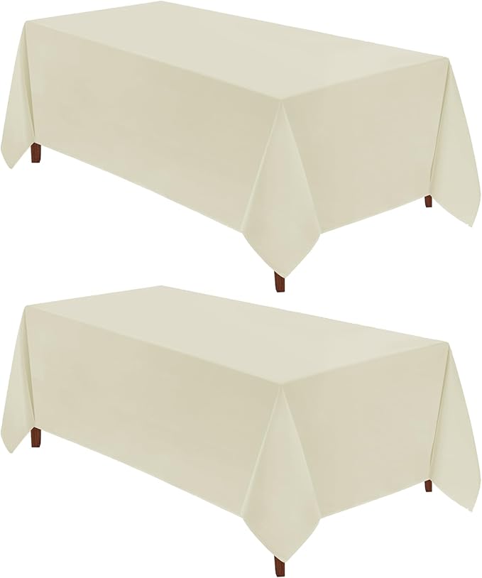 VidaFete Tablecloth 2 Pack 90 * 132inch Rectangle Table Cloth Polyester, Stain Wrinkle Resistant Polyester Dining Table Cover for Kitchen Dinning Party Wedding Rectangular Buffet Decoration(Ivory)