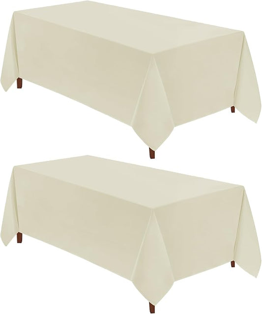 VidaFete Tablecloth 2 Pack 90 * 132inch Rectangle Table Cloth Polyester, Stain Wrinkle Resistant Polyester Dining Table Cover for Kitchen Dinning Party Wedding Rectangular Buffet Decoration(Ivory)