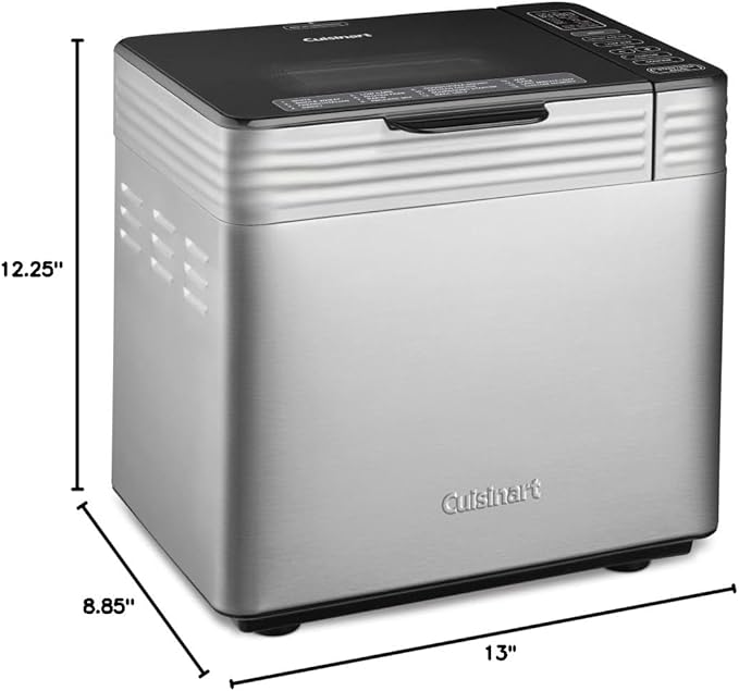 Cuisinart Bread Maker Machine, Stainless Steel Convection Bread Machine with 16 Menu Options, 3 Loaf Sizes Up to 2 Lb., 3 Crust Colors, Includes Measuring Cup, Spoon & Kneading Hook, CBK-210