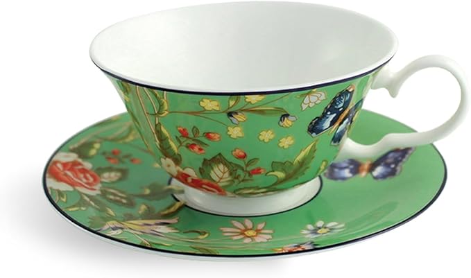 Aynsley Cottage Garden Windsor Fine Bone China English Tea Cup & Saucer Set, 7.4 oz(Green)