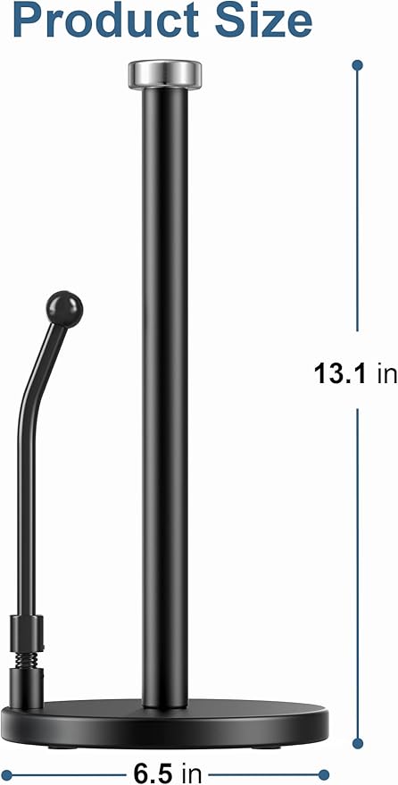 SMARTAKE Paper Towel Holder, Paper Towel Dispenser Standing Weighted Base Non Slip, Spring Arm Fit Most Size Paper Roll, Stainless Steel Paper Towel Holder for Home Kitchen Countertop Tabletop, Black