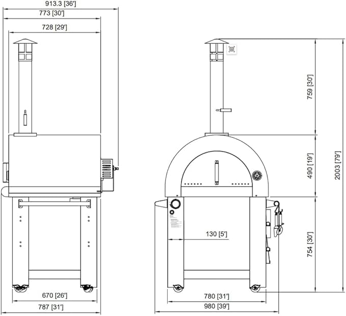 32.5 inch Propane Gas and Wood Fired Pizza Oven with Open Shelf and Wheels, Large Outdoor Oven for BBQ, Grilling, Stainless Steel Pizza Oven for Outdoor, Backyard and Party (Silver without Cover)
