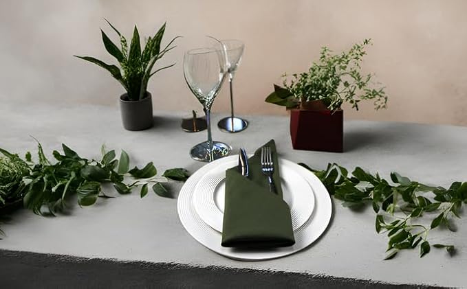 Solid Color Polyester Linen Blended Thin Dinner Napkins - Pack of 12 (40 x 40 cm) - for Events & Home Use (Army Green)