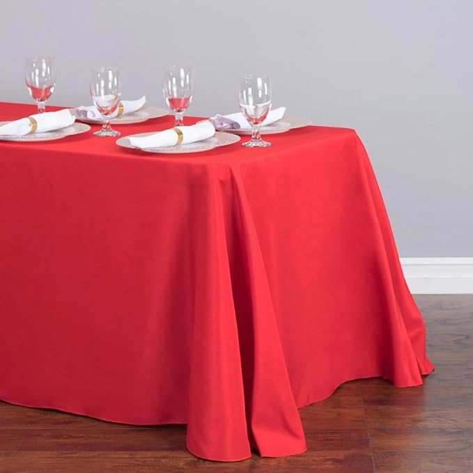 LTC LINENS 10-Pack Bulk Rectangular Tablecloths, 90 in x 132 in, Rounded Corners, Red, Polyester Fabric, Wedding, Party