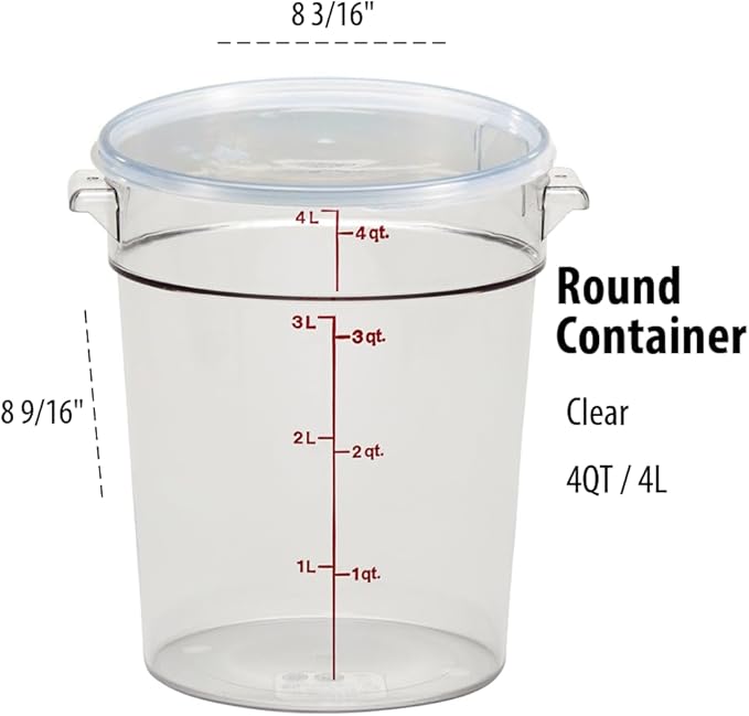 Cambro Food Storage Container with Lid (2 Pack) - Round Series - 4 QT (Quart) - Commercial Grade for Food Prep (Clear)