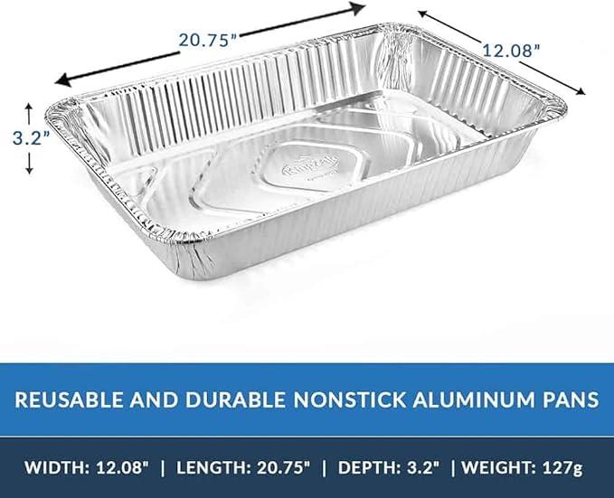 Aluminum Pans Full Size, Large Disposable Roasting & Baking Pan, 21"x13" Deep Foil Pans (50 Pack) Extra Heavy Duty Chafing Trays for Hotels, Restaurants, Caterers, Steam Table, Buffets & Bakeware