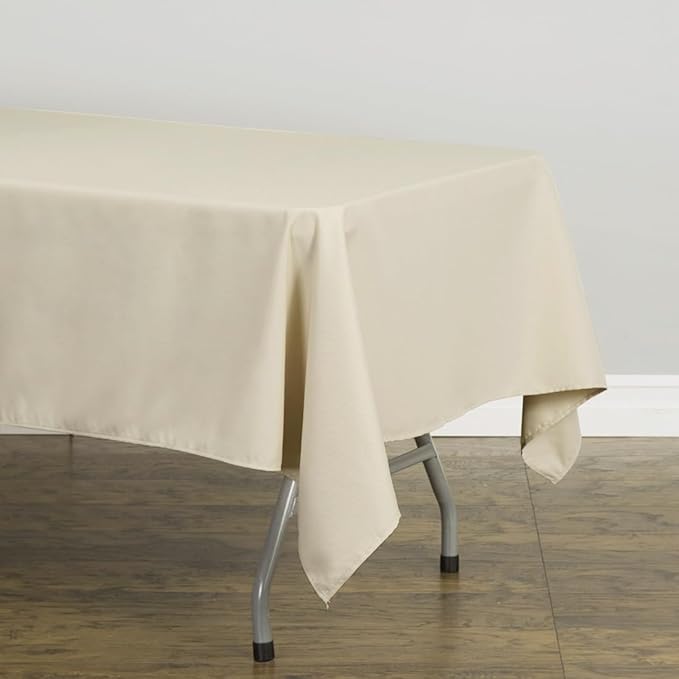LTC LINENS 5 Pack Beige Rectangular Tablecloths 60 x 126 Inches for 8 Feet Rectangle Banquet Tables with Half-Drop - Stain and Wrinkle Resistant Polyester Fabric Cloth Table Covers for Party, Wedding