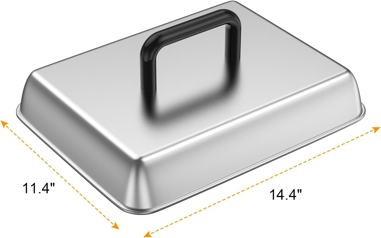 SafBbcue Round Cast Iron Smash Burger Grill Weight Press & Griddle Steamer Melting Dome Basting Cover for Blackstone Flat Top Grills Accessories, 14" Rectangular Stainless Steel Grill Basting Cover