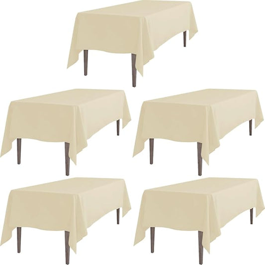 LTC LINENS 5 Pack Beige Rectangular Tablecloths 70 x 120 Inches for 6 ro 8 Feet Rectangle Banquet Tables with Half-Drop - Stain and Wrinkle Resistant Polyester Cloth Table Covers for Party, Wedding
