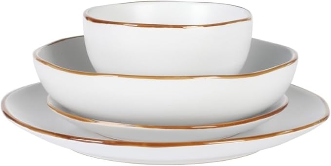 Gibson Home Hazeltine 16 Piece Plates and Bowls Dishes Stoneware Ceramic Dinnerware Set - White