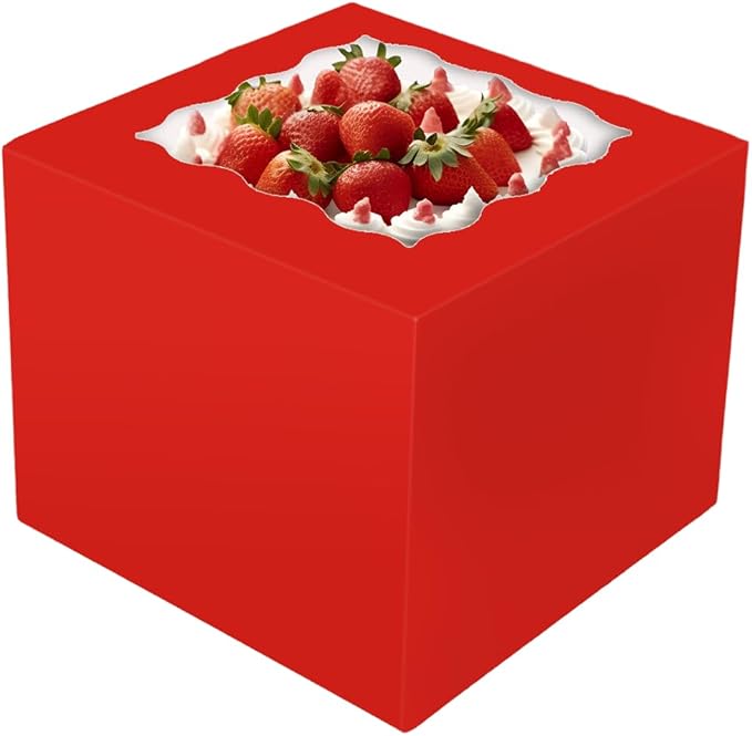 Bakepacker 36pcs 6x6x5 Inches Cake Boxes with Window 18-Packs Red Cake Boxes 6 Inch Bakery Boxes (18 Cake Boxes +18 Cake Boards Included)