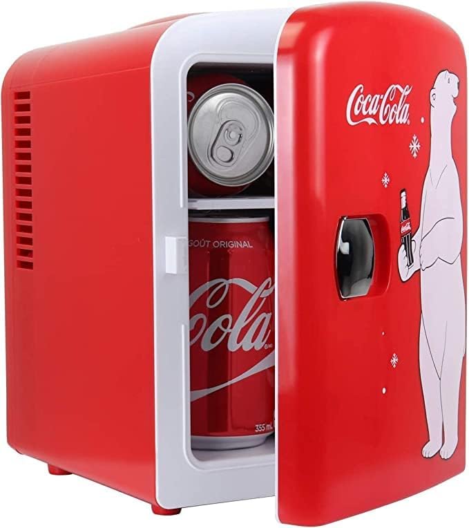 Coca Cola Polar Mini Fridge - Refrigerator for Bedroom Office, Portable Table Top Beverage Cooler, 12V 110V Refrigerador For Drinks, Soda, Wine, Use In Car, Dorm, Patio, 6 Can