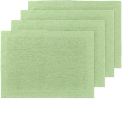 Solino Home Linen Placemats Set of 4 - Laurel Green Placemats 14 x 19 Inch - 100% Pure Linen Table Place Mats for Fall, Autumn, Thanksgiving - Fete