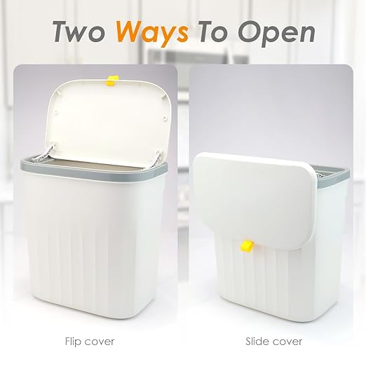 3.3+2.6 Gallon Kitchen Compost Bin for Counter Top or Under Sink, 2-in-1 Combo Pack Kitchen Hanging Trash Can Set with Lid, Plastic Wall-Mounted Garbage Can for Cupboard, Office