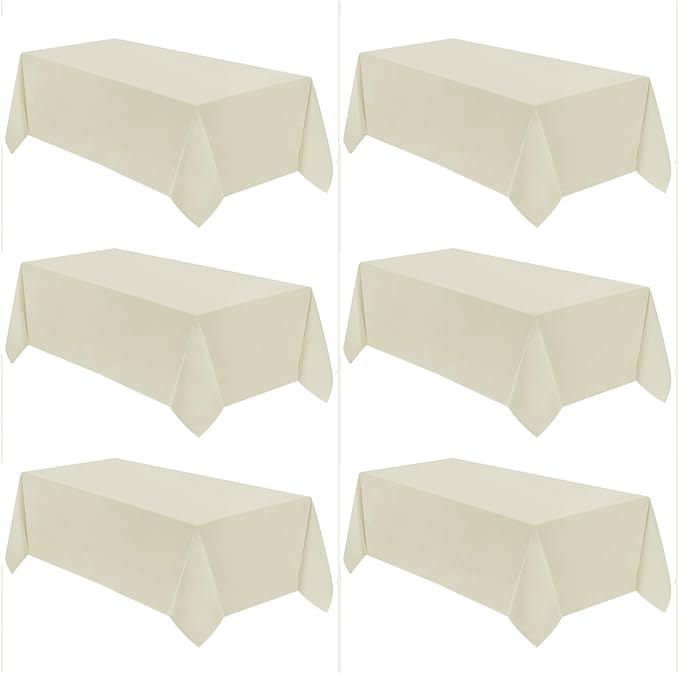 VidaFete Tablecloth 6 Pack 90 * 132inch Rectangle Table Cloth Polyester, Stain Wrinkle Resistant Polyester Dining Table Cover for Kitchen Dinning Party Wedding Rectangular Buffet Decoration(Ivory)