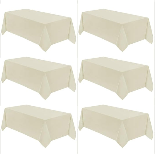 VidaFete Tablecloth 6 Pack 90 * 132inch Rectangle Table Cloth Polyester, Stain Wrinkle Resistant Polyester Dining Table Cover for Kitchen Dinning Party Wedding Rectangular Buffet Decoration(Ivory)