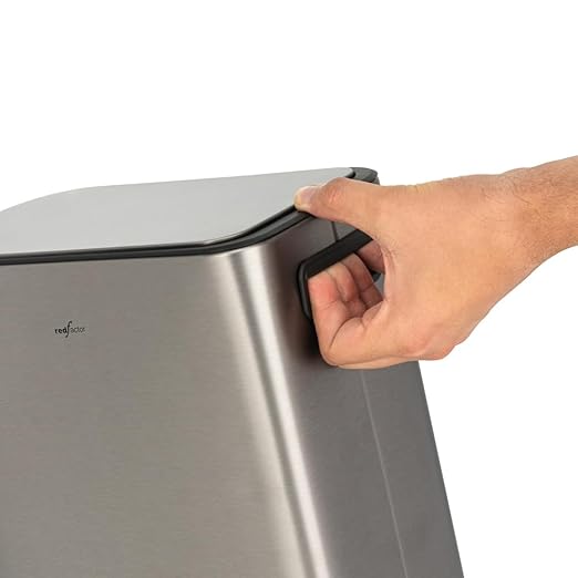 RED FACTOR Slim 1.3 Gallon Stainless Steel Pedal Trash Can with Soft Close Lid for Narrow Spaces – Small Wastebasket Bin with Removable Inner Bucket (Metallic Grey)