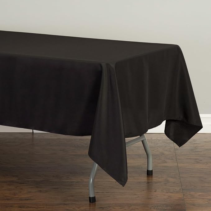 LTC LINENS 5 Pack Black Rectangular Tablecloths 60 x 126 Inches for 8 Feet Rectangle Banquet Tables with Half-Drop - Stain and Wrinkle Resistant Polyester Fabric Cloth Table Covers for Party, Wedding