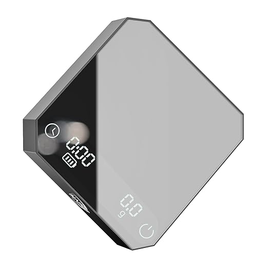 IKAPE Mini Digital Coffee Scale with Timer, 2kg/0.1g High Precision Rechargeable Drip Espresso Scale, Pour Over Scale with Tare Function, LED Display(Black)