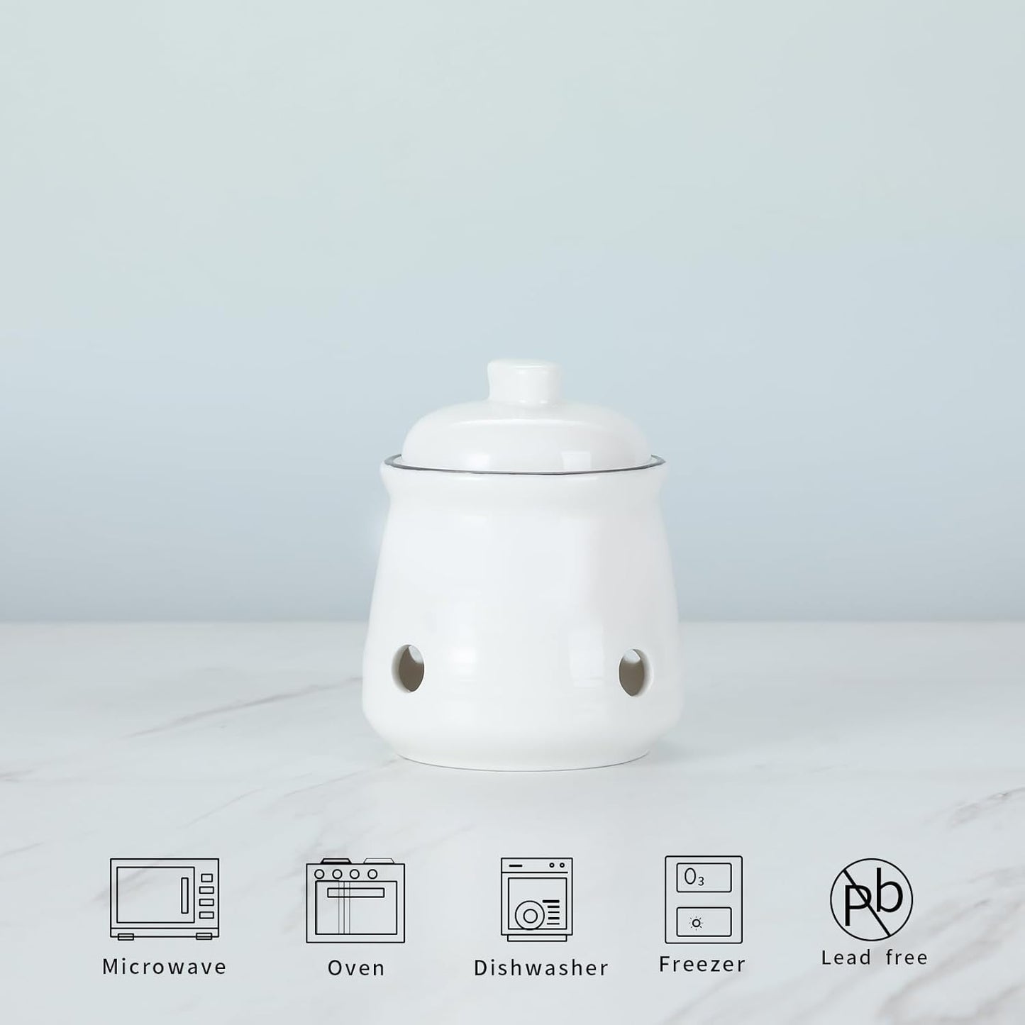 HAOTOP Ceramic Mini Garlic Keeper with Lid, Garlic Container Saver for Countertop, Keep Your Garlic Cloves Fresh (White)