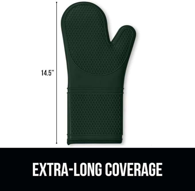 GORILLA GRIP BPA-Free Soft Silicone Oven Mitts, 14.5x8.3, Heat Resistant and Waterproof Cooking Gloves, Thick Cotton Lining, Flexible Gripping for Baking Grilling, Kitchen Potholders Set, Hunter Green
