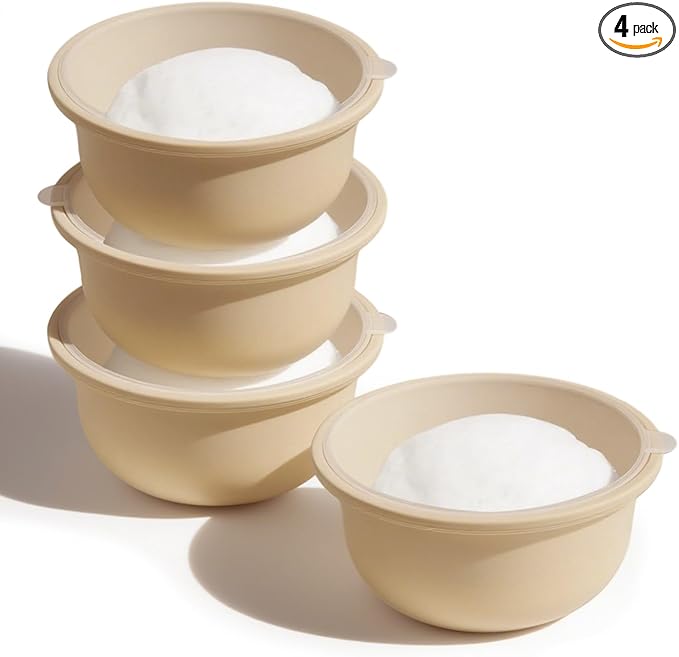 4Pcs Stackable Silicone Pizza Dough Proofing Containers with Lids,Pizza Dough Proofing Box | Make 12" Pizzas 700ml(4Pcs Beige)