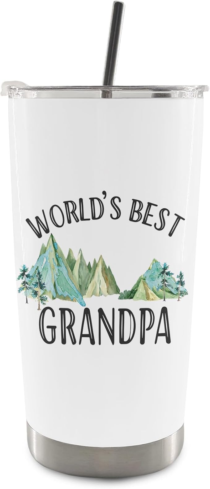QASHWEY Grandpa Gifts Coffee Tumbler - Grandpas Grandfather Gifts, Grandpas Travel Tumbler Coffee Mug Gift for GrandpaPapa, World's Best Grandpa Mountain Stainless Steel Tumblers with Straw and Lid