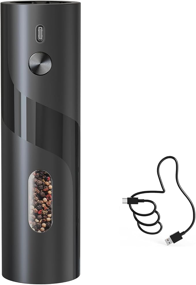 CIRCLE JOY Electric Pepper Mill Grinder, Top-Refill Rechargeable Black Pepper Grinder with Upgraded Large Capacity for Home BBQ, Adjustable Coarseness, Led Light