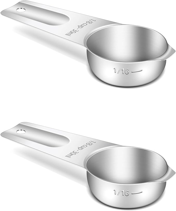 2PCS 1/8Cup (30ml, 1oz) Single Measuring Cup, Stainless Steel Measure Scoop, Metric and US Measurement, Heavy Duty, Dishwasher Safe
