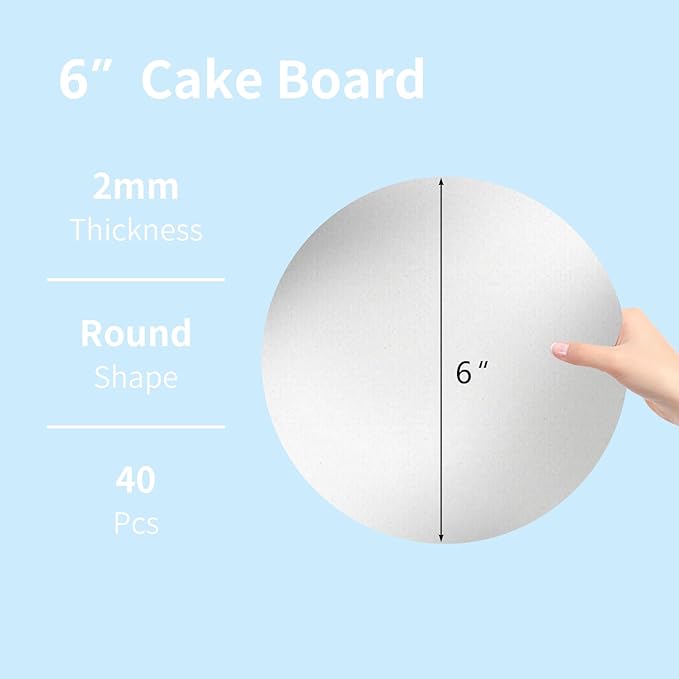JCD Sliver Cake Boards 6 inch Round, 40 Packs Food-Graded Cardboard Cake Rounds, Waterproof and Oil-Proof Cake Plates, Sturdy Corrugated Cake Base, Ideal for Baking, Cake DIY(Sliver, 6inch/40Pcs)