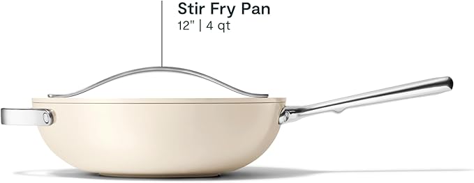 Caraway Non-Stick Stir Fry Pan - 12” Wok-Inspired Pan - Free From Forever Chemicals - High-Sloped Walls - Stainless Steel Handles - Cream